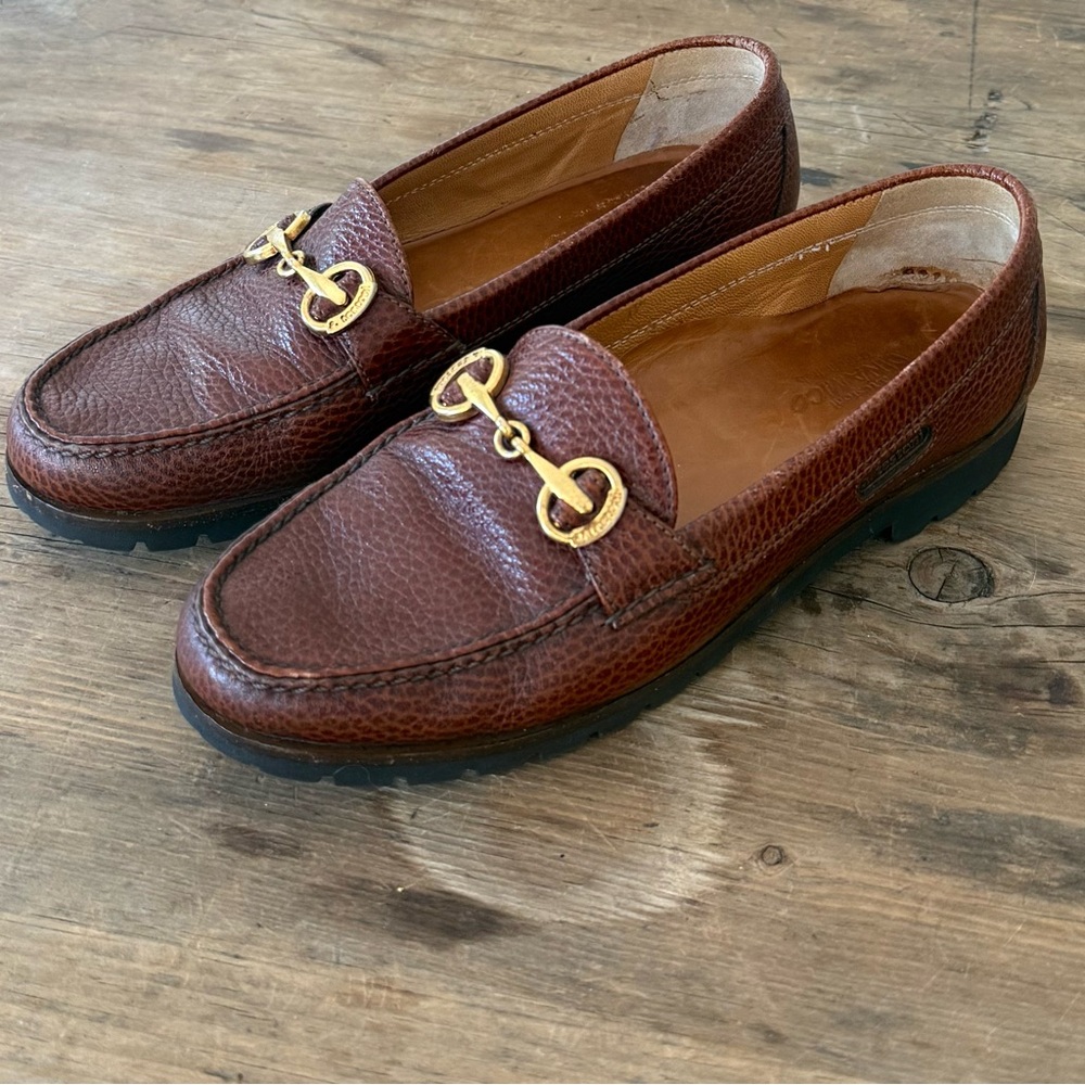Brown Horsebit Loafers Gold Hardware Classic Flats